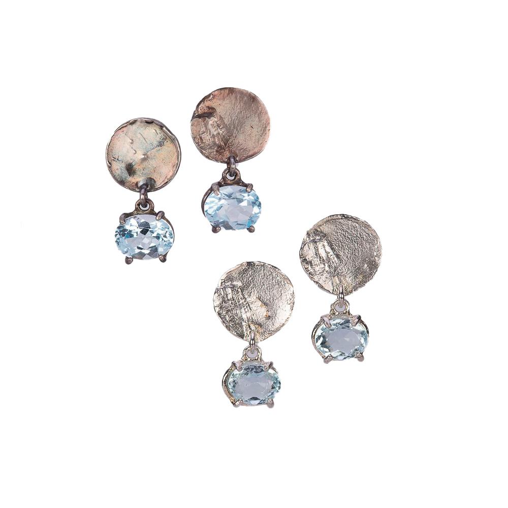 Women's Modern Style Burnished Sterling Silver Topaz Handcrafted Dangle Design Earrings For Sale