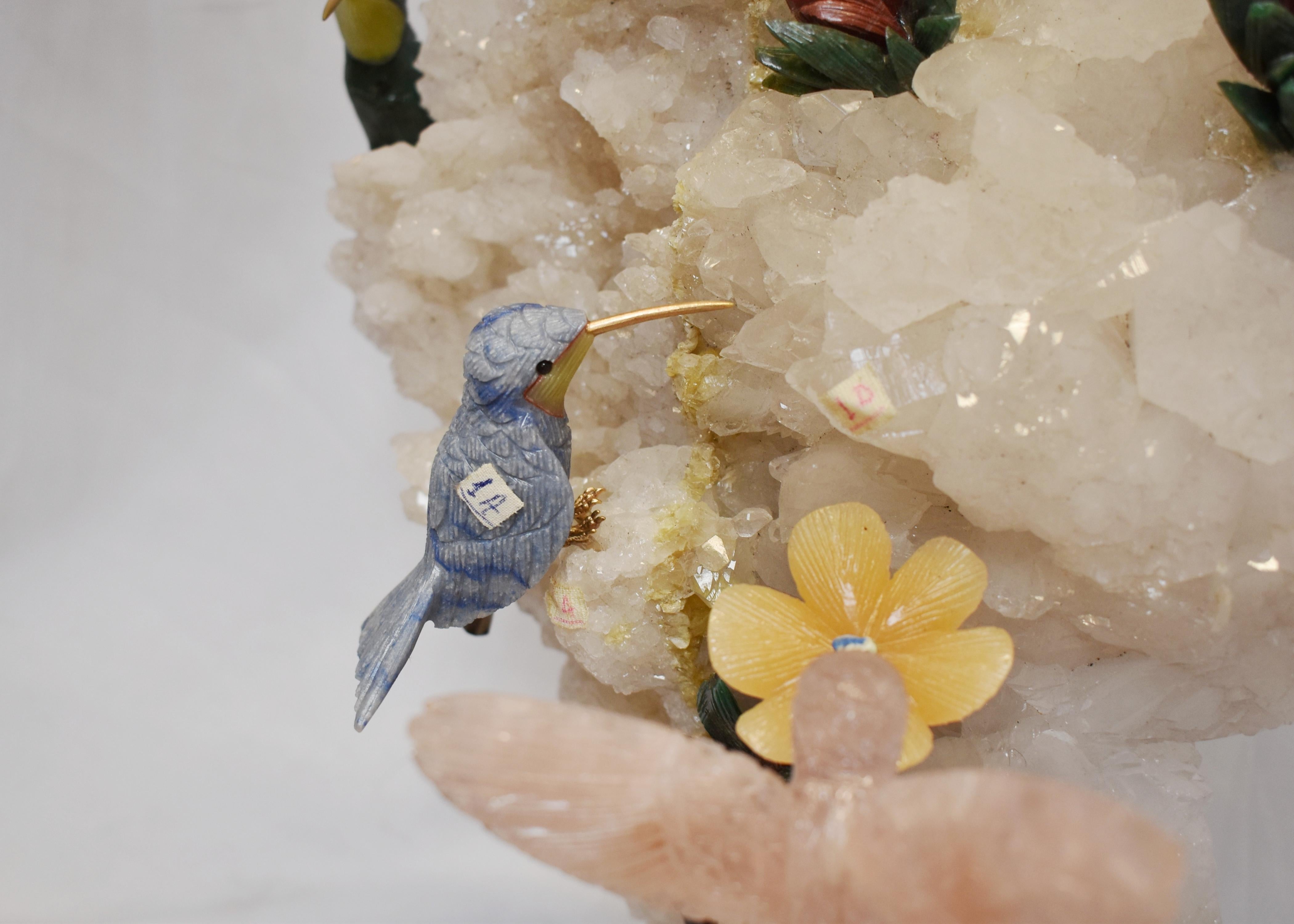 Modern Style Carved Gemstones Humming Bird Group For Sale 3