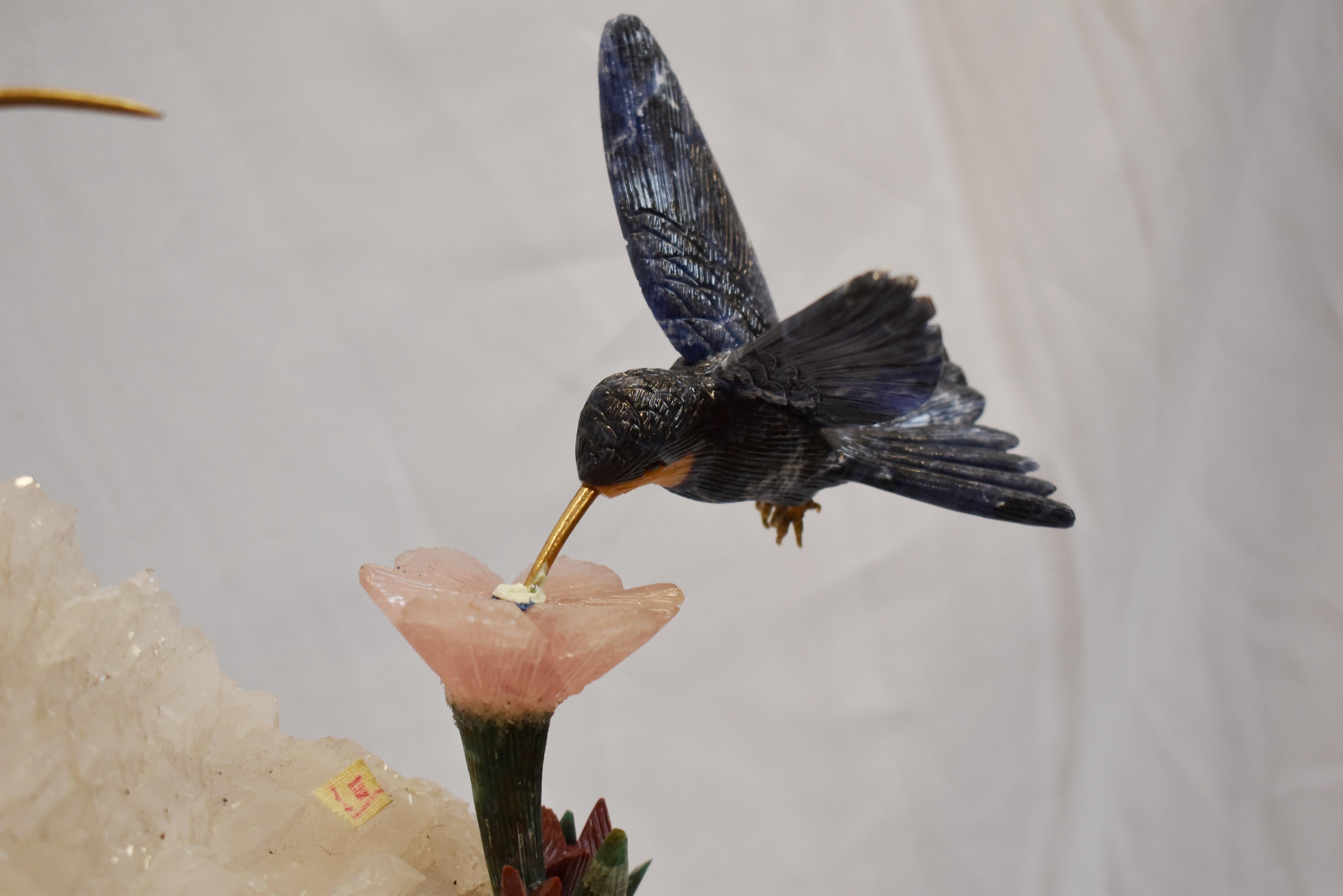 Modern Style Carved Gemstones Humming Bird Group For Sale 4