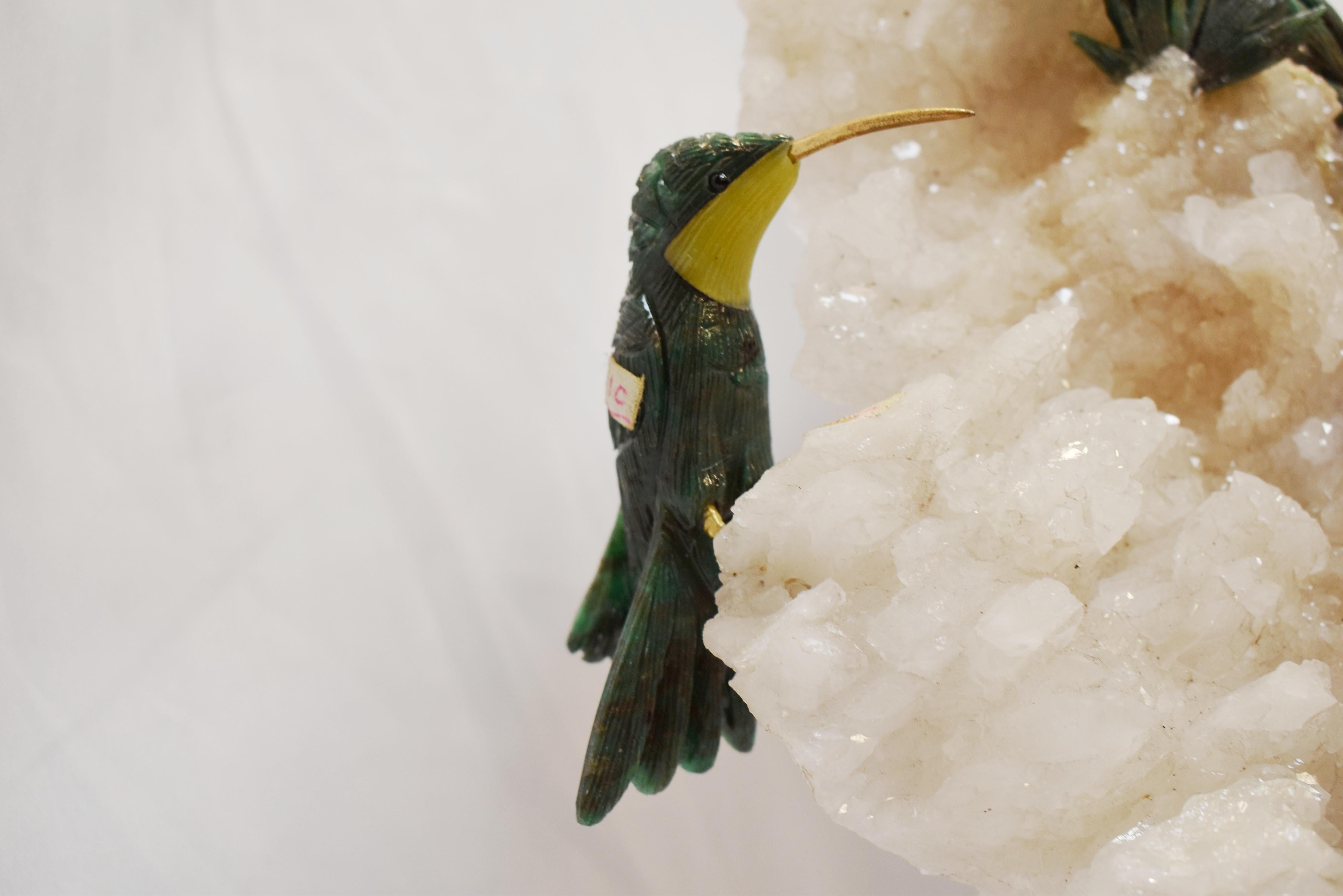 Modern Style Carved Gemstones Humming Bird Group For Sale 5