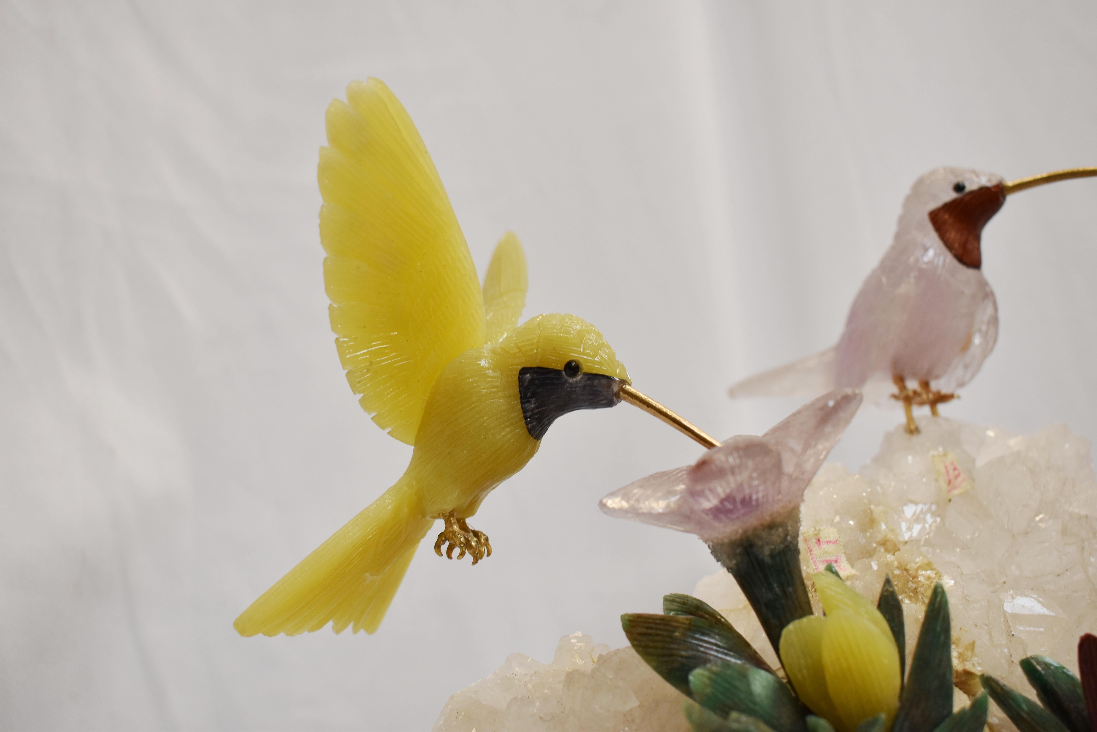 Modern Style Carved Gemstones Humming Bird Group For Sale 6