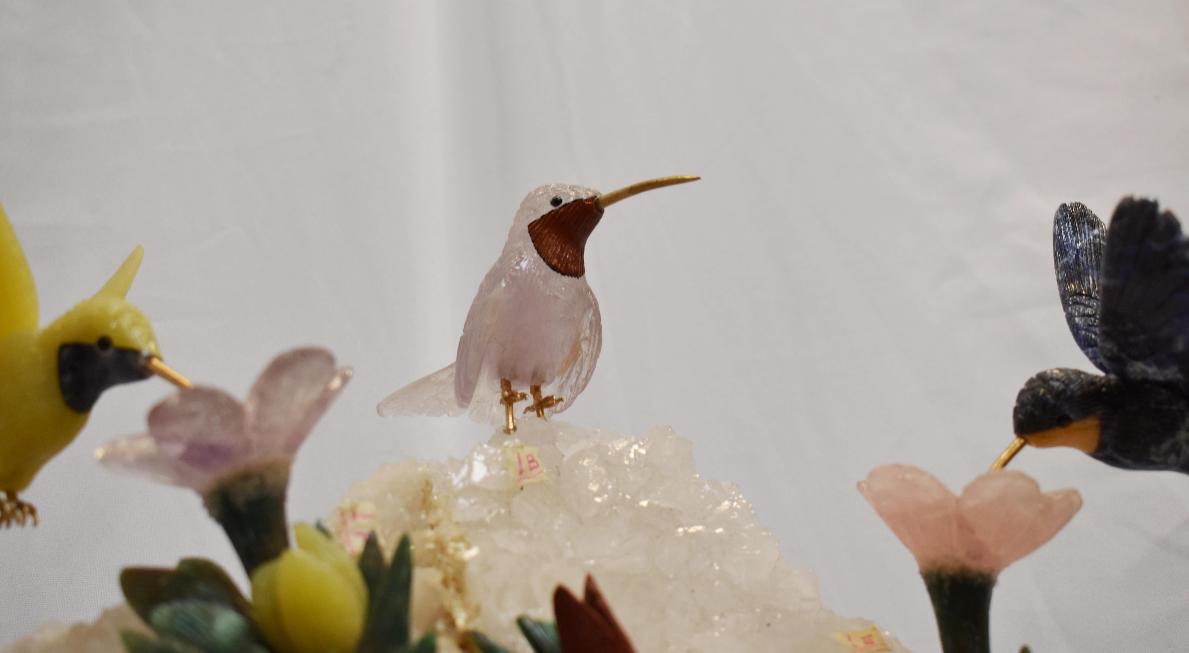 Modern Style Carved Gemstones Humming Bird Group For Sale 7
