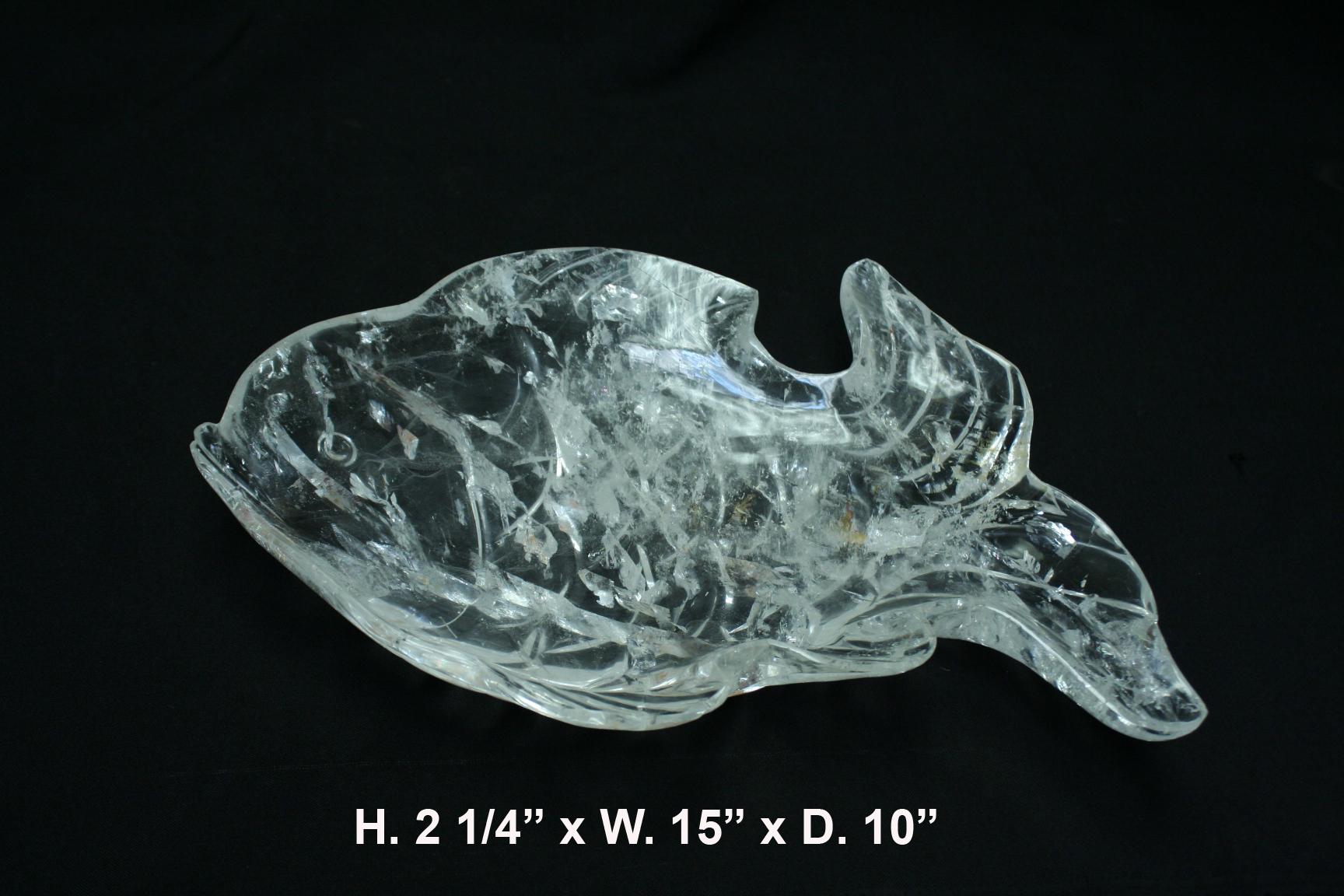 One of a kind modern style hand carved and hand polished rock crystal fish form dish platter, late 20th century.