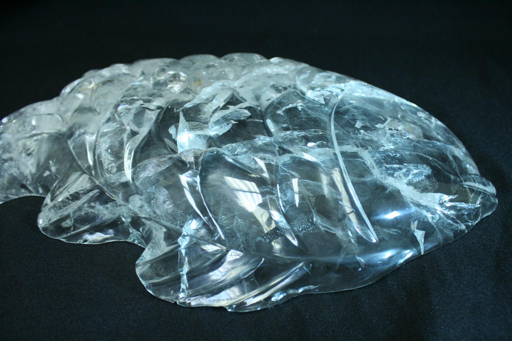 Modern Style Carved Rock Crystal Fish-Form Dish Platter In Excellent Condition For Sale In Cypress, CA
