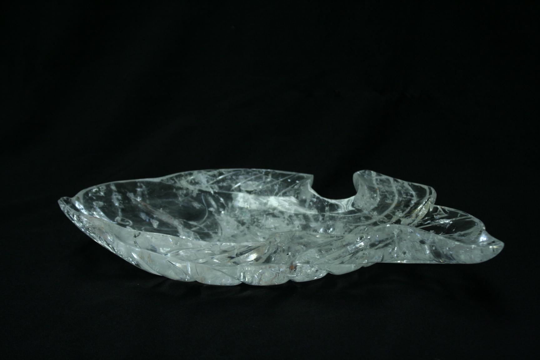 Modern Style Carved Rock Crystal Fish-Form Dish Platter For Sale 4