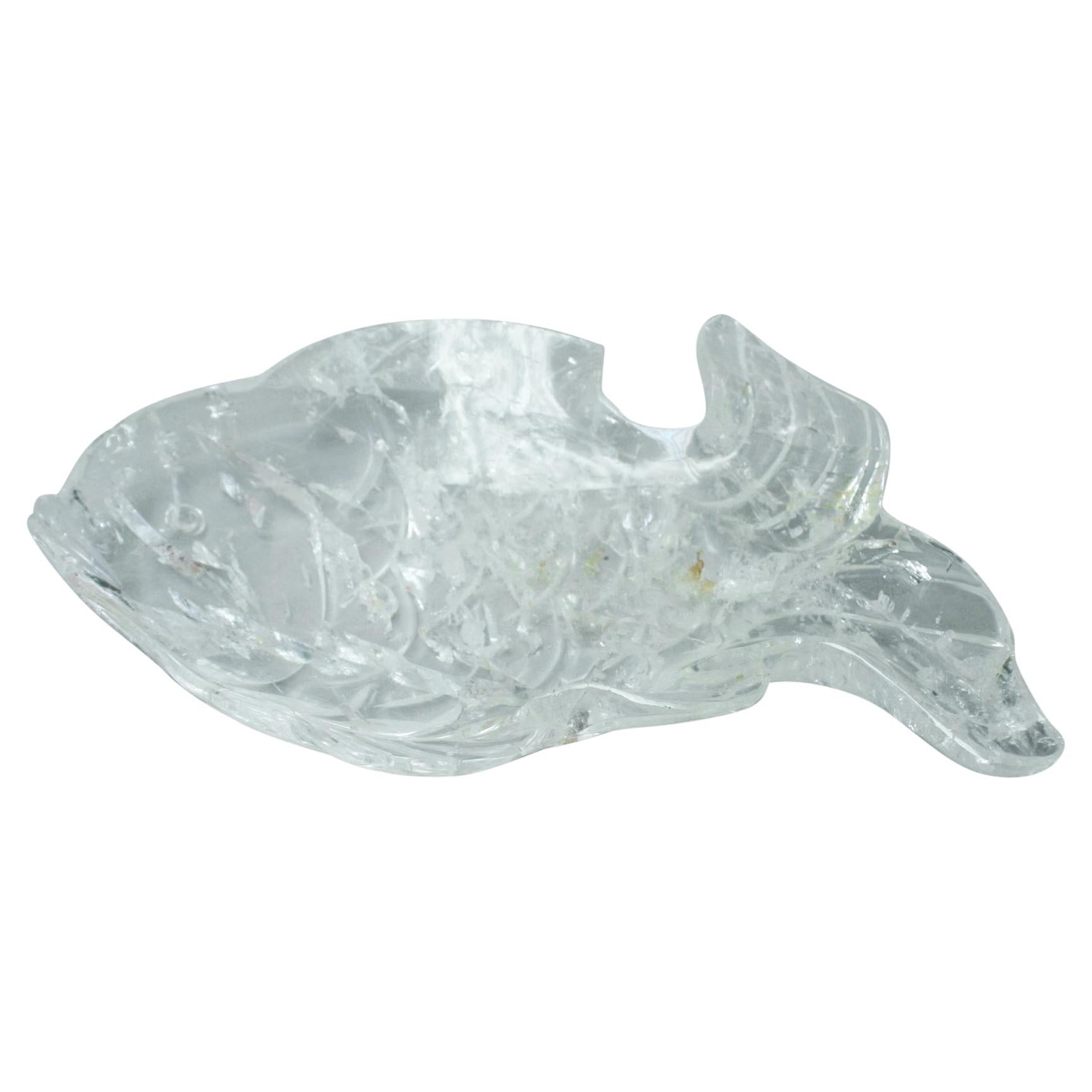 Modern Style Carved Rock Crystal Fish-Form Dish Platter For Sale