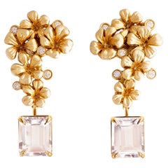 Boucles d'oreilles à clip en or jaune 18 carats de style moderne avec Morganites roses
