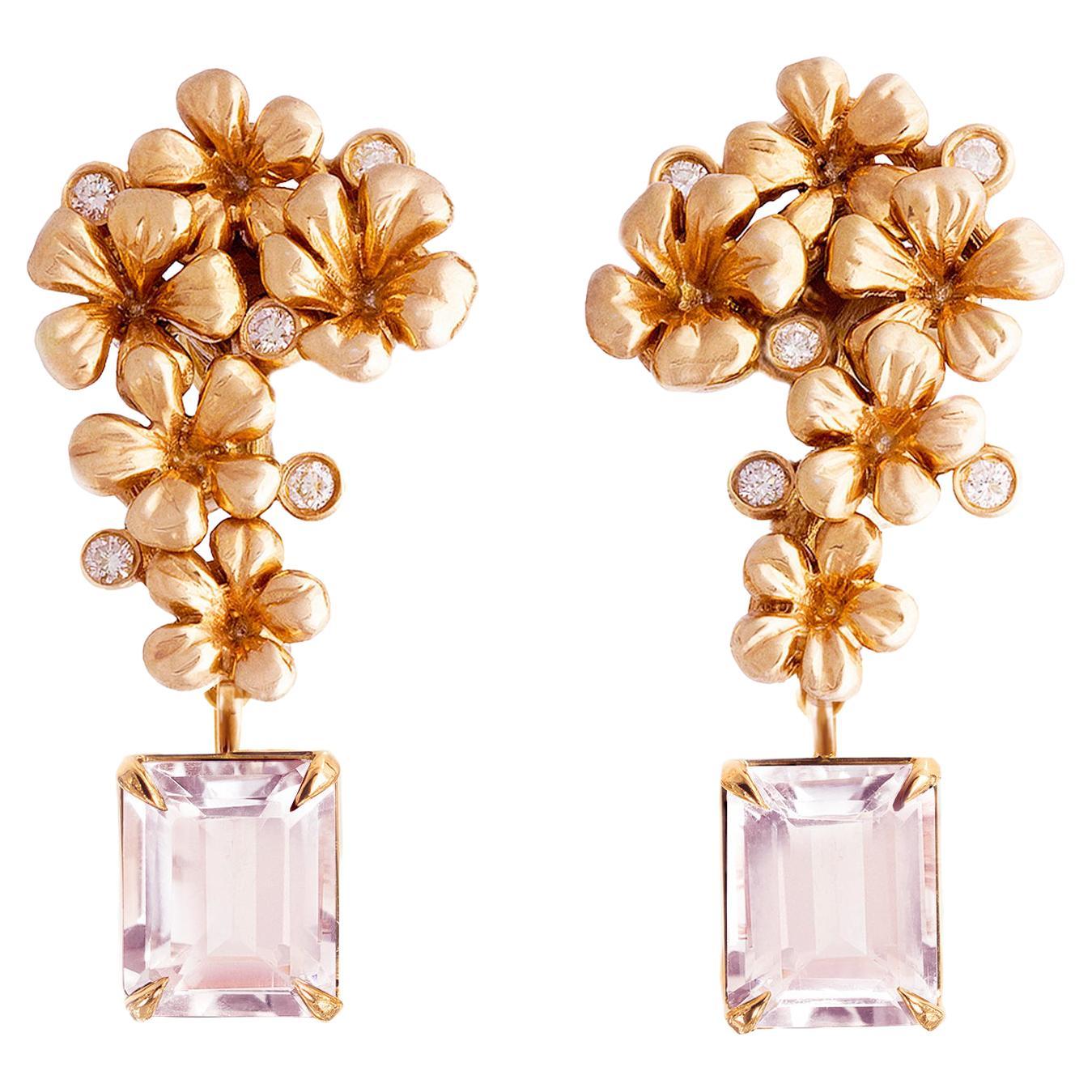 Eighteen Karat Rose Gold Modern Style Cocktail Earrings with Pink Morganites For Sale