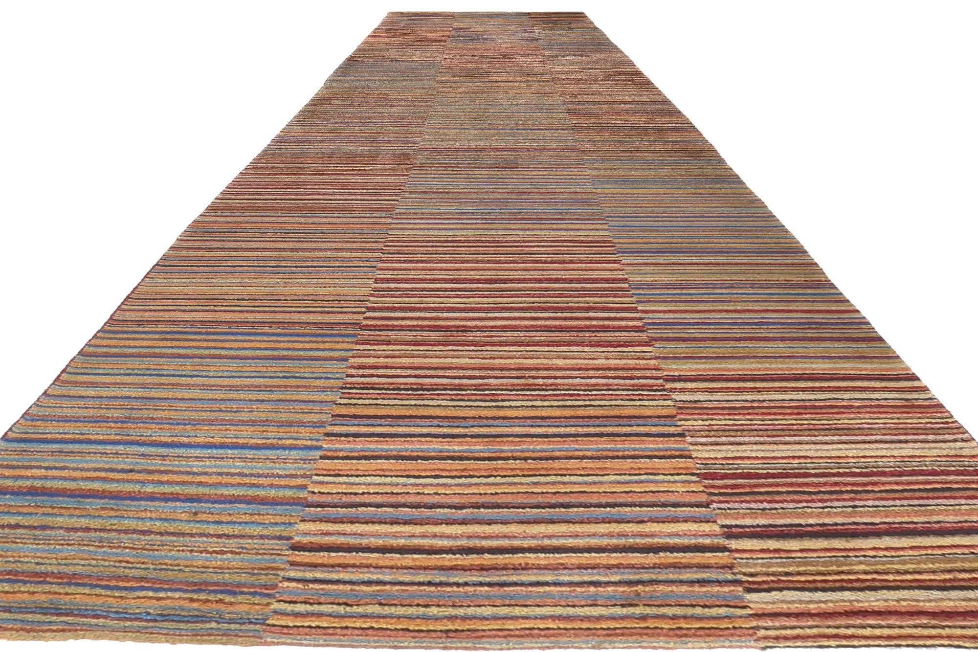 Chinese Modern Style Colorful Striped Tibetan Runner, Soft Himalayan Wool Pile For Sale