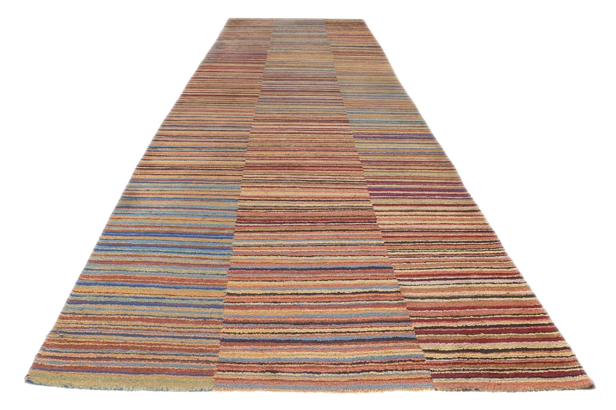 Chinese Modern Style Colorful Striped Tibetan Runner, Soft Himalayan Wool Pile For Sale