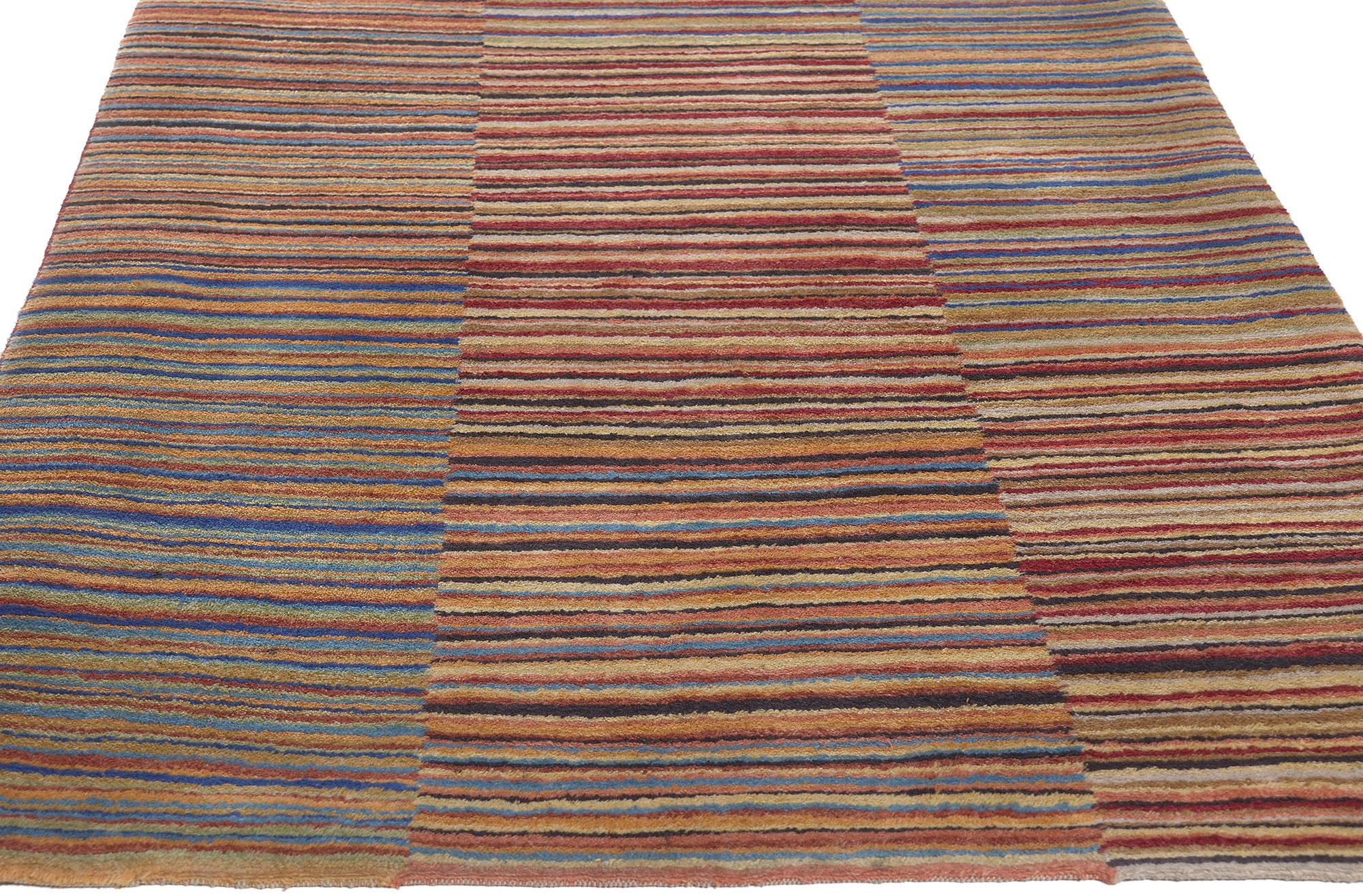 Hand-Knotted Modern Style Colorful Striped Tibetan Runner, Soft Himalayan Wool Pile For Sale