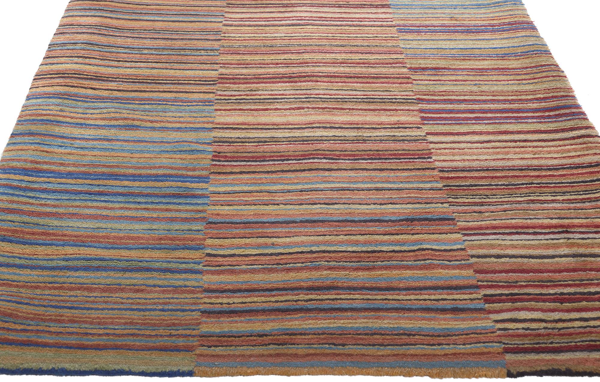Hand-Knotted Modern Style Colorful Striped Tibetan Runner, Soft Himalayan Wool Pile For Sale