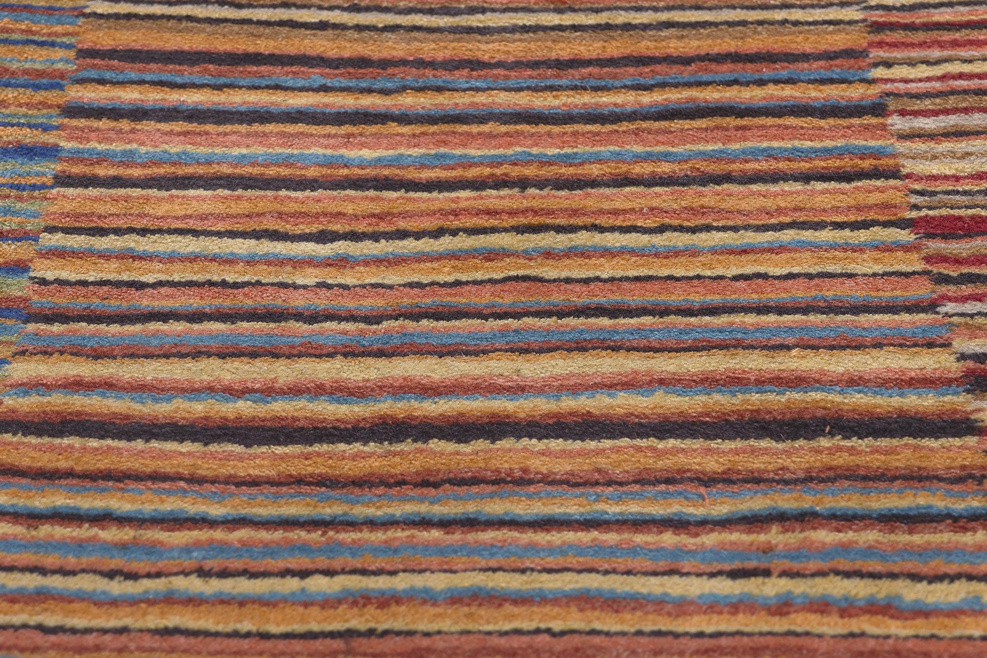 Modern Style Colorful Striped Tibetan Runner, Soft Himalayan Wool Pile In Good Condition For Sale In Dallas, TX