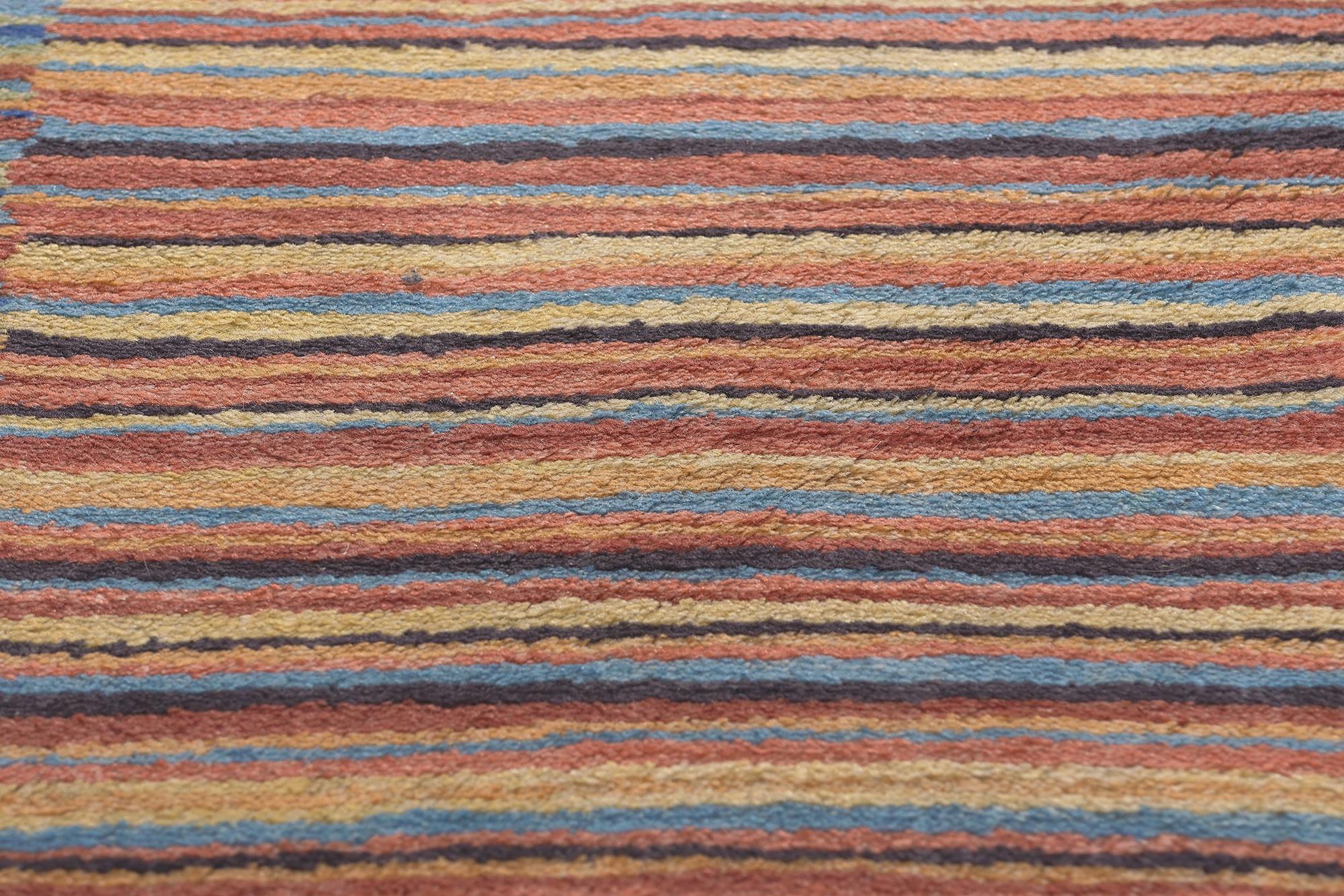 Modern Style Colorful Striped Tibetan Runner, Soft Himalayan Wool Pile In Good Condition For Sale In Dallas, TX