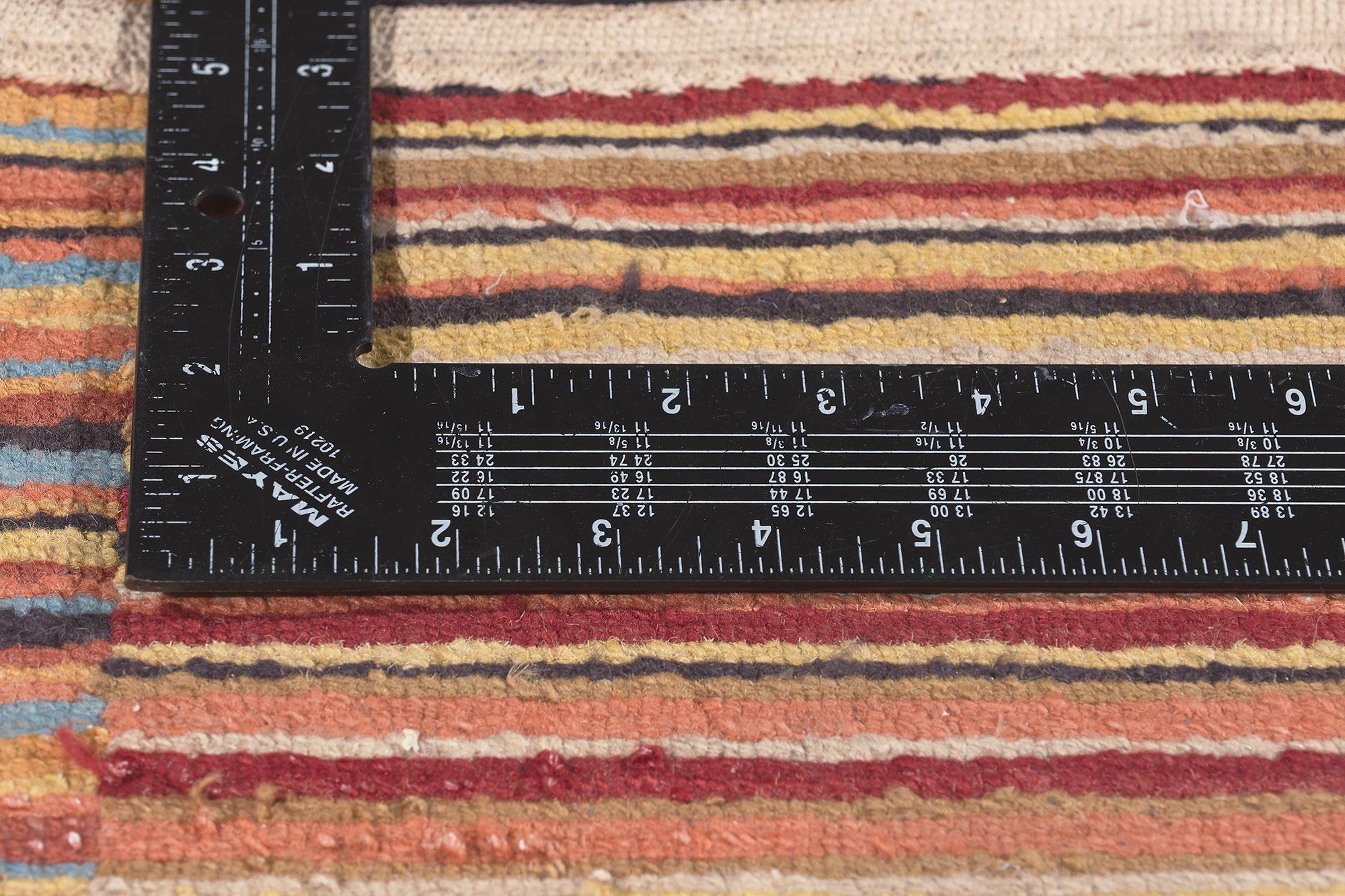 Contemporary Modern Style Colorful Striped Tibetan Runner, Soft Himalayan Wool Pile For Sale