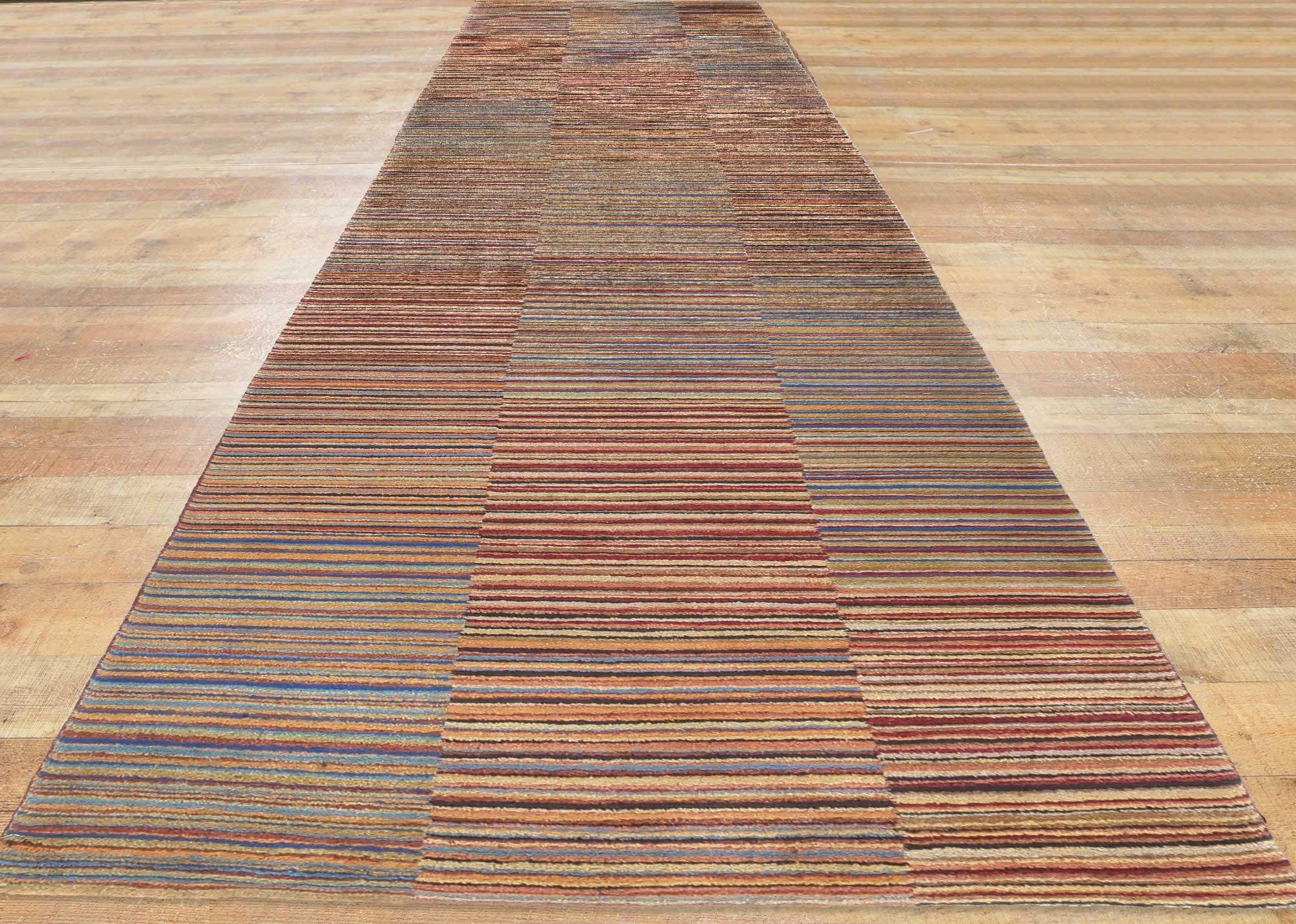 Modern Style Colorful Striped Tibetan Runner, Soft Himalayan Wool Pile For Sale 2