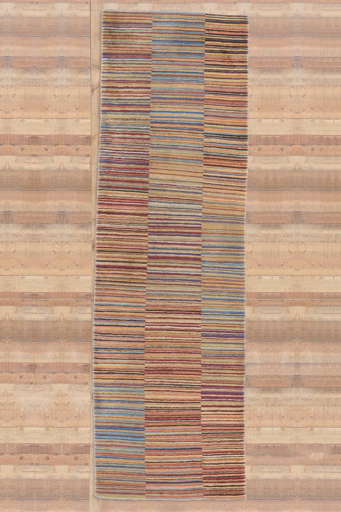 Modern Style Colorful Striped Tibetan Runner, Soft Himalayan Wool Pile For Sale 3