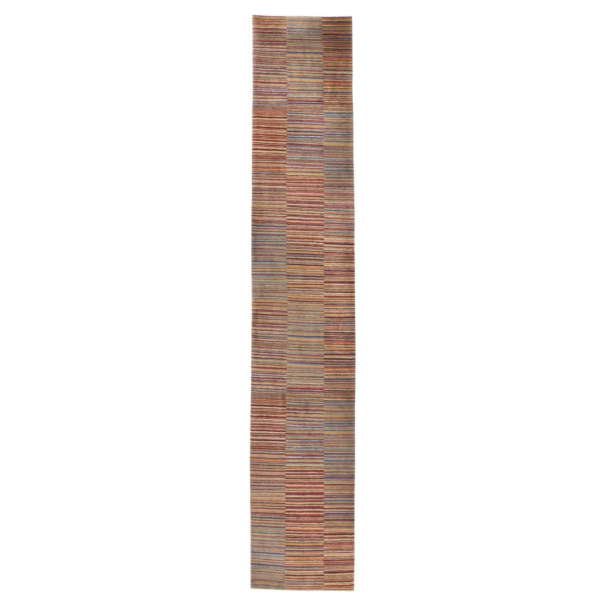 Modern Style Colorful Striped Tibetan Runner, Soft Himalayan Wool Pile For Sale