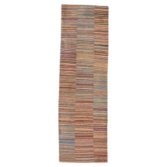 Tapis de couloir tibétain à rayures colorées de style moderne, poil de laine souple de l'Himalaya