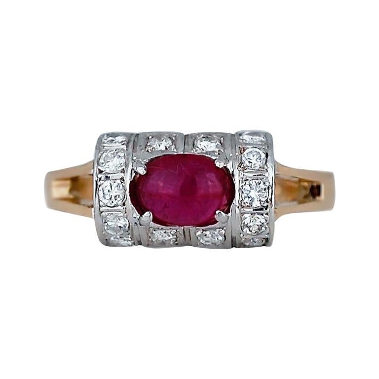 Modern Style Convex, Oval Ruby Cabochon Ring For Sale