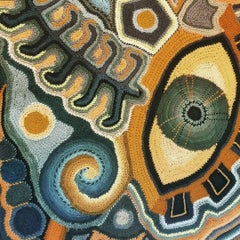 Tapis de style moderne de forme incurvée touffeté à la main à motif de cercles bleus et verts