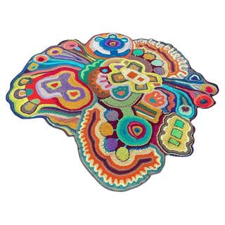 Modern Style Curved Shape Hand-Tufted Rug Blue and Green Circle ...