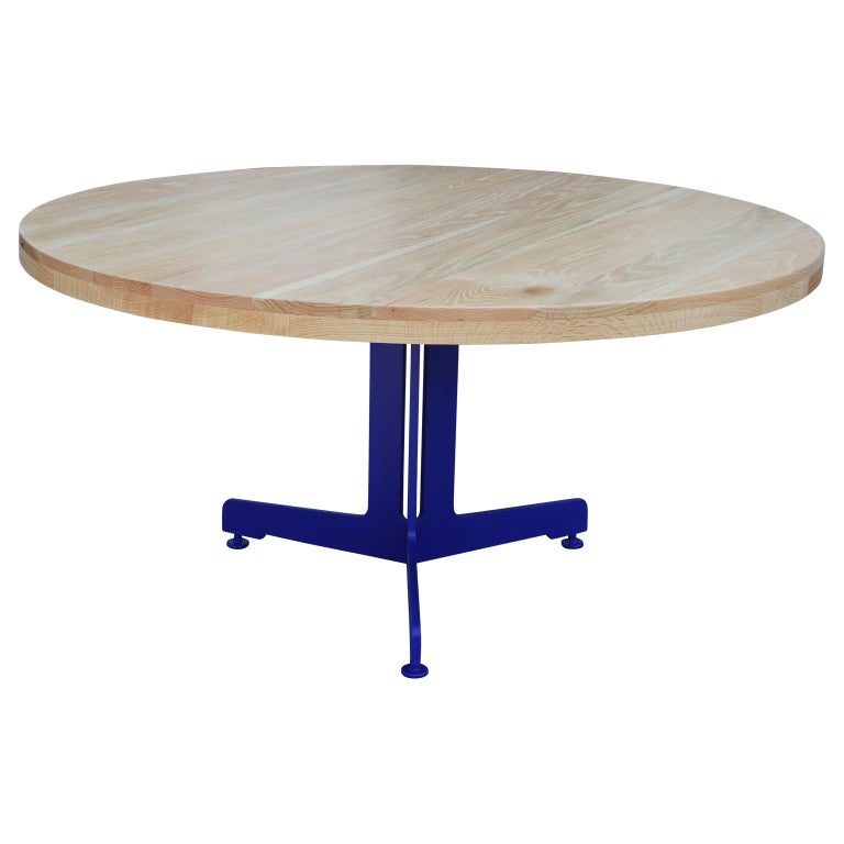 Modern Style Custom Natural Round Oak Top Dining Table with Yves Kline ...