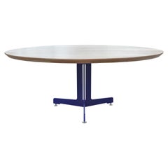 Modern Style Custom Natural Round Oak Top Dining Table with Yves Kline Blue Base