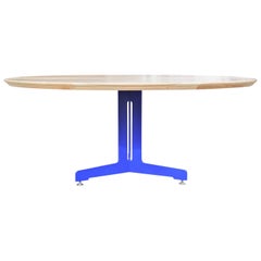Modern Style Custom Natural Round Oak Top Dining Table with Yves Kline Blue Base