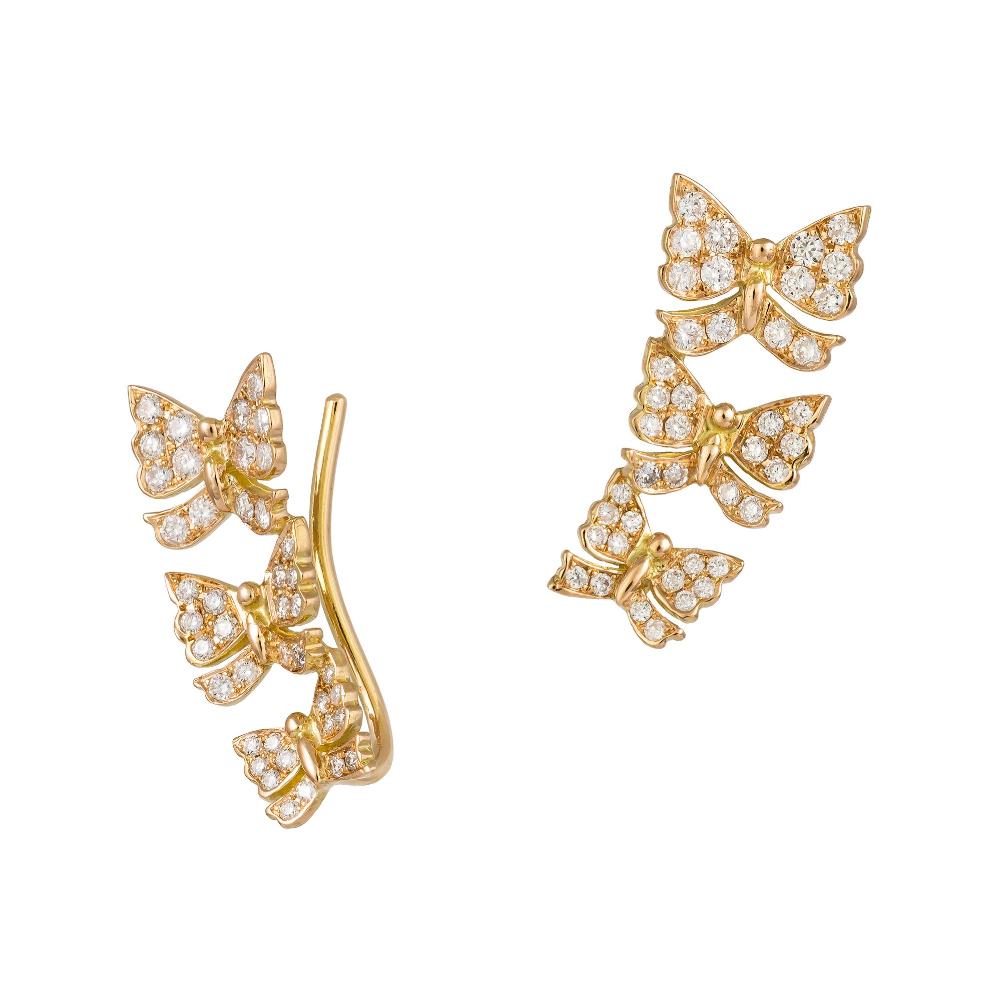 Round Cut Modern Style Diamond Earrings 18 K Yellow Gold for Her For Sale
