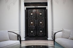 Modern Ebony Double Door with Casting Glass Inlays