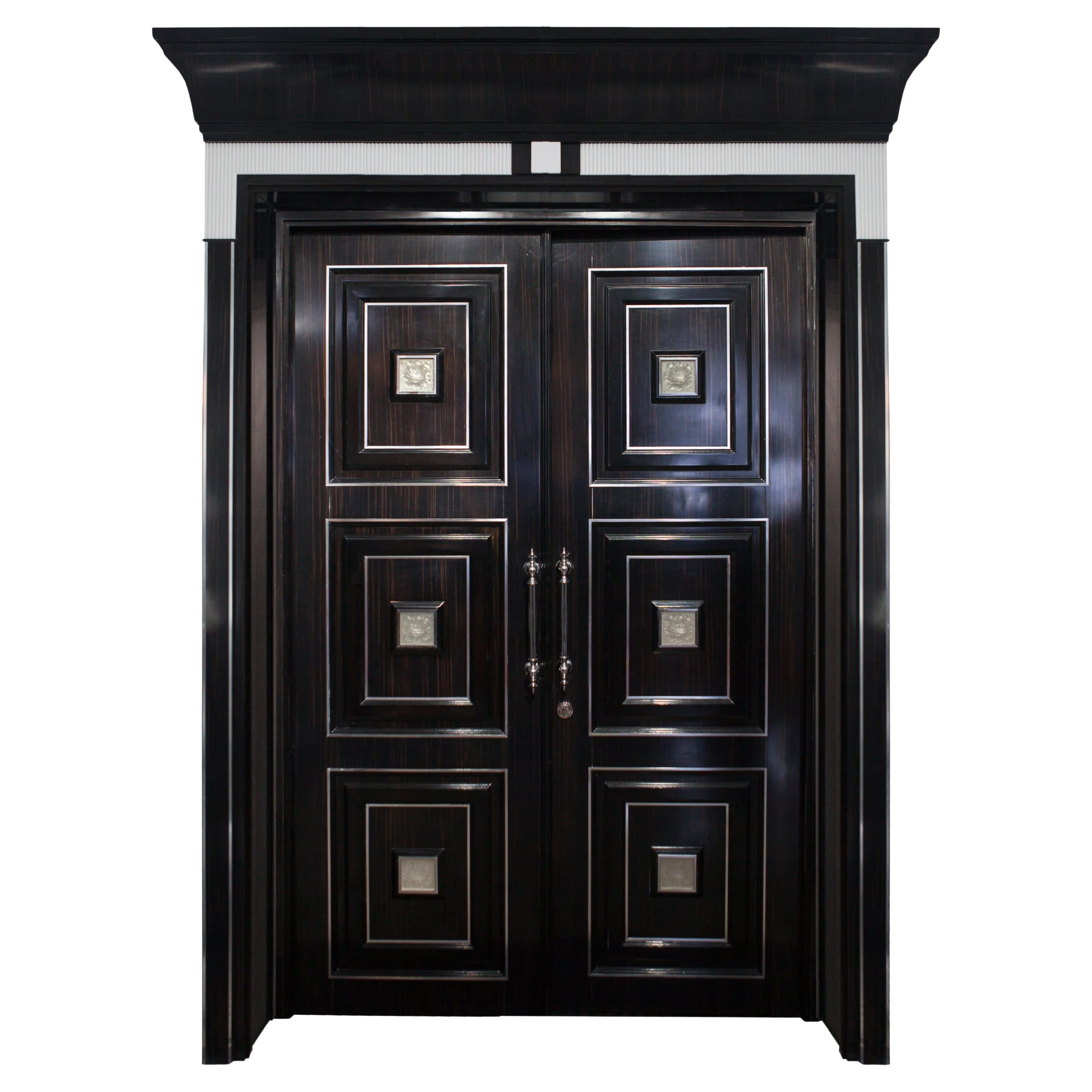 Modern Style Ebony and Casting Glass Interior Double Door with Two Sides Portal