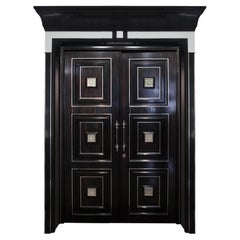 Modern Style Ebony and Casting Glass Interior Double Door with Two Sides Portal