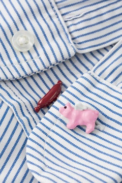 Modern Style Enamel Sterling Silver "Piggy" Small Cufflinks