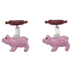 Handgefertigte Manschettenknöpfe im modernen Stil aus Emaille und Sterlingsilber „Piggy“ Pop Design