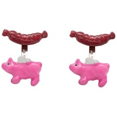 Gemelli da polso piccoli "Piggy" in argento sterling con smalto in stile moderno