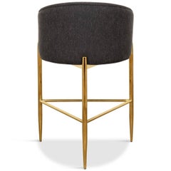 Modern Style Full Back Tight Fit Counter Stool Black Heather Linen & Brass Frame