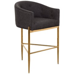 Modern Style Full Back Tight Fit Counter Stool Black Heather Linen & Brass Frame