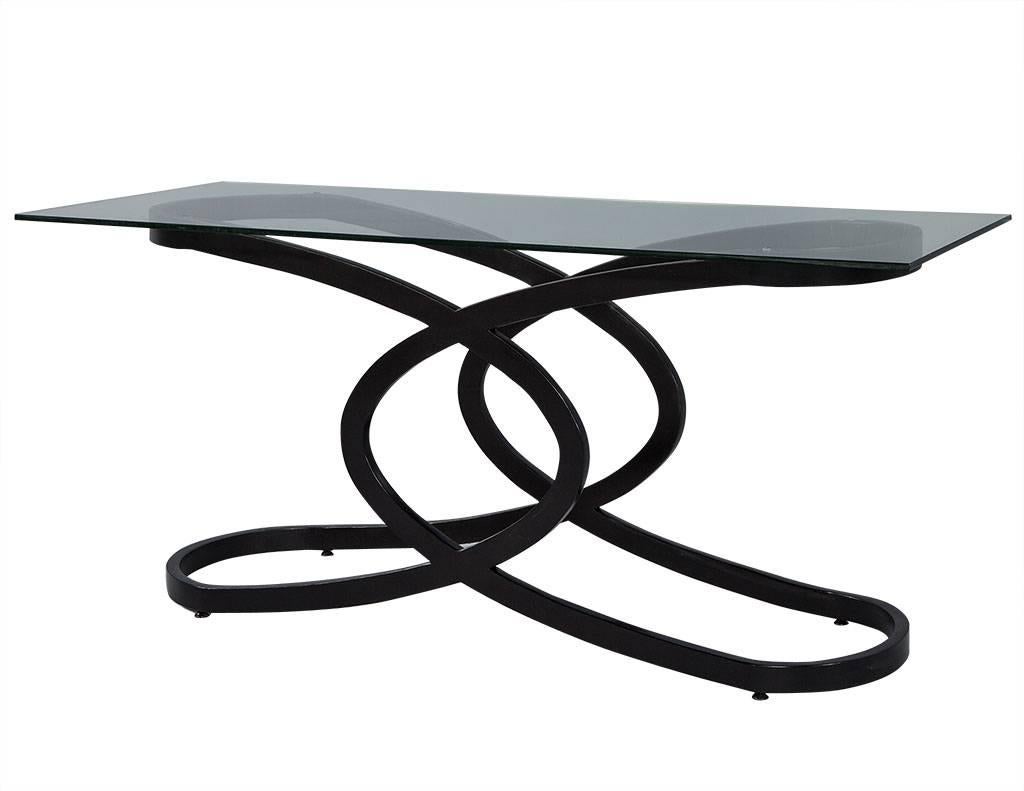 American Modern Style Glass Top Console Table For Sale