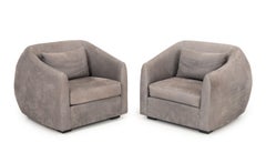 Modern Style Gray Suede Tub Chairs, Pair