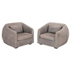 Modern Style Gray Suede Tub Chairs, Pair