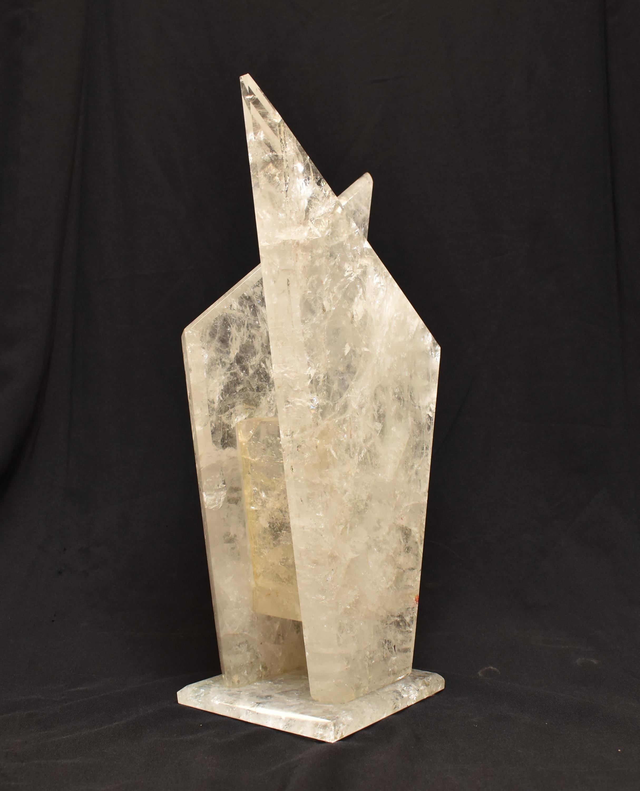 Modern-Style Hand-Carved Crystal Vase In Good Condition For Sale In Cypress, CA
