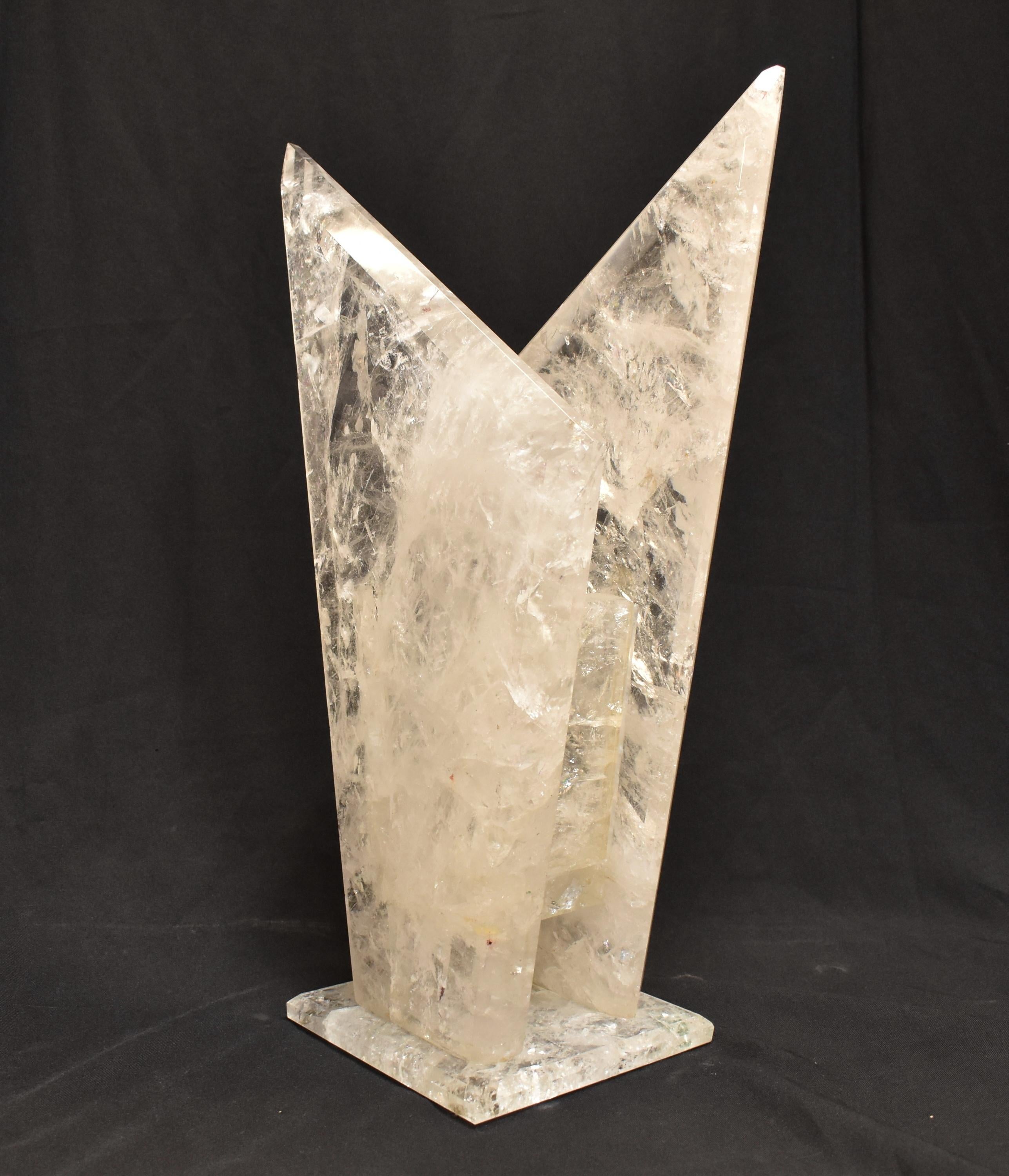 Contemporary Modern-Style Hand-Carved Crystal Vase For Sale