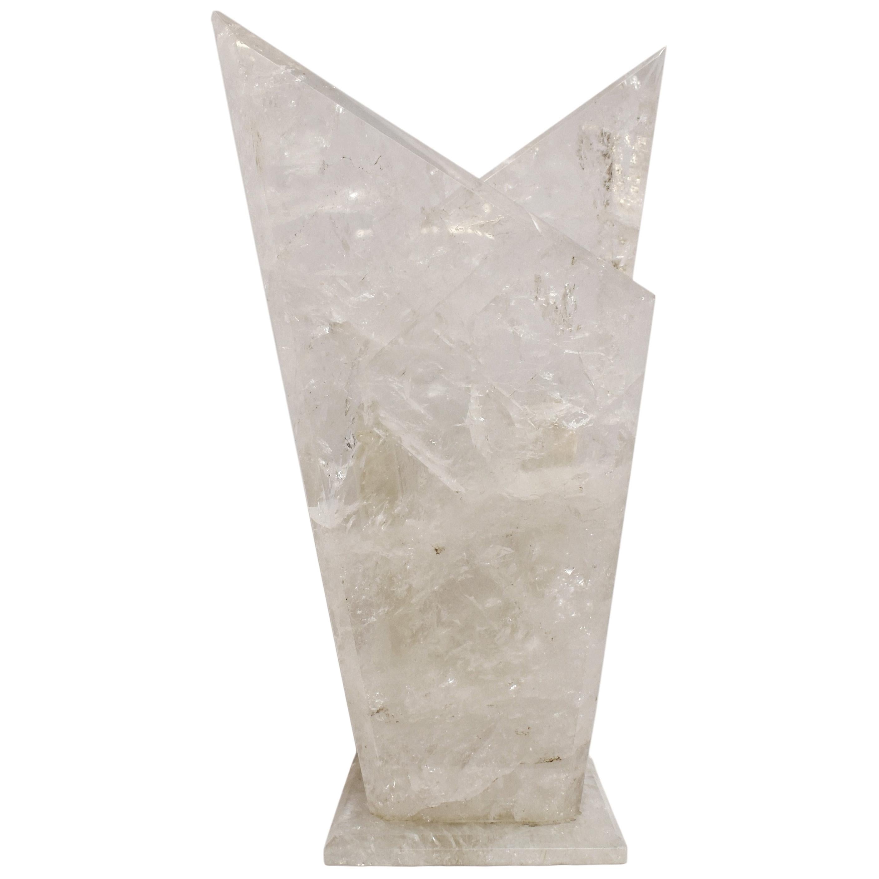 Modern-Style Hand-Carved Crystal Vase For Sale