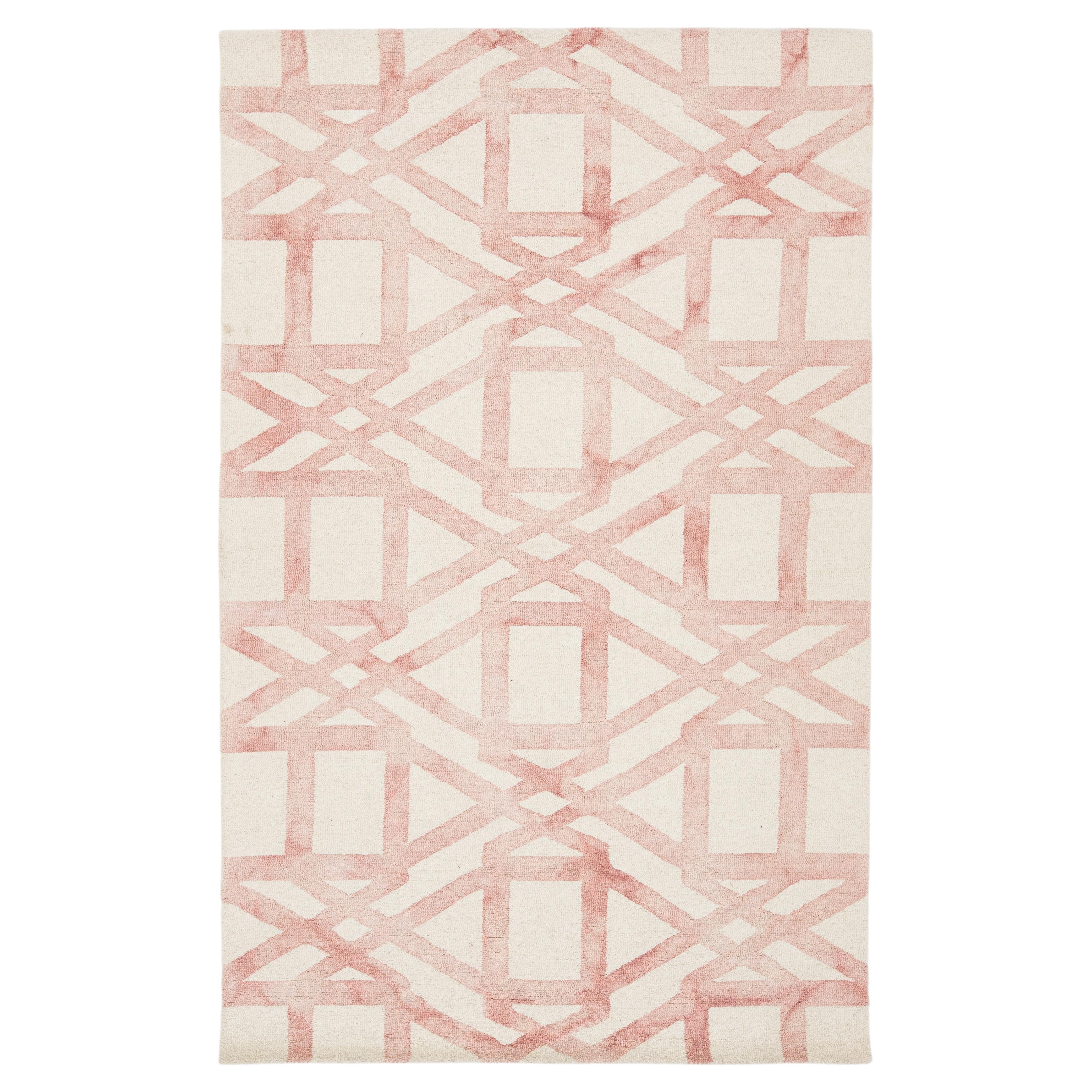 Alfombra de lana de estilo moderno, tejida a mano, en rosa palo y marfil, 5x8