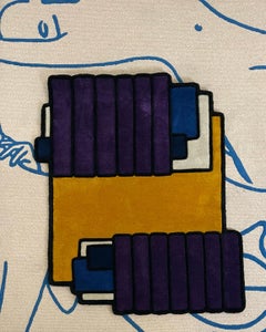 Tapis touffeté à la main de style moderne en bleu violet moutarde et gris par RAG Home