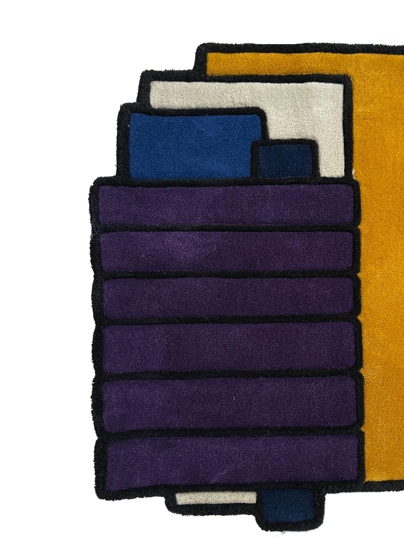 Indonesian Modern Style HandTufted Rug Combines in Mustard Purple Blue and Gray by RAG Home For Sale