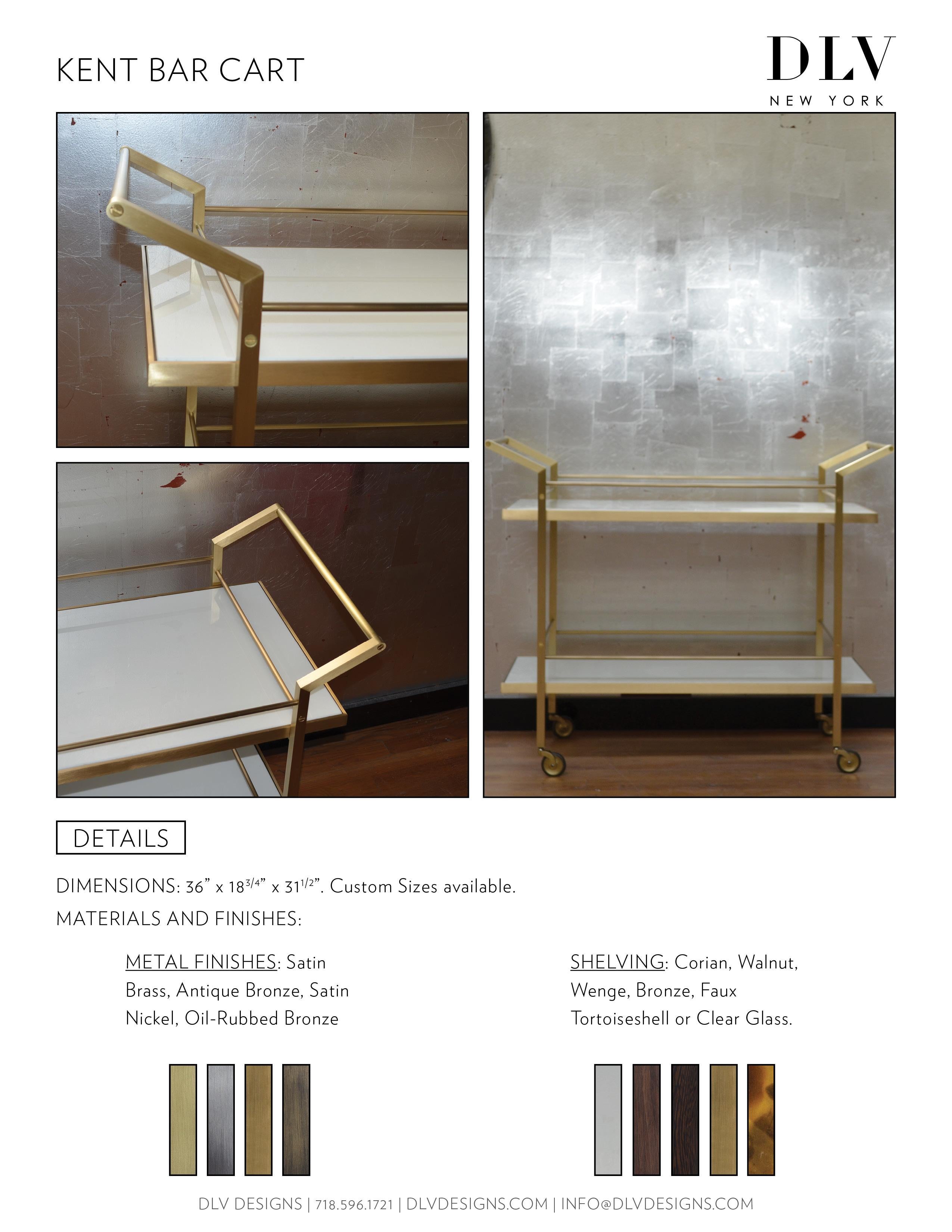 Modern Style Kent Bar Cart with Brass and Steel Construction Custom Details For Sale 2