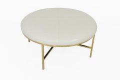 Modern Style Milan Circular Ottoman in Faux Leather with Brass Frame and Legs