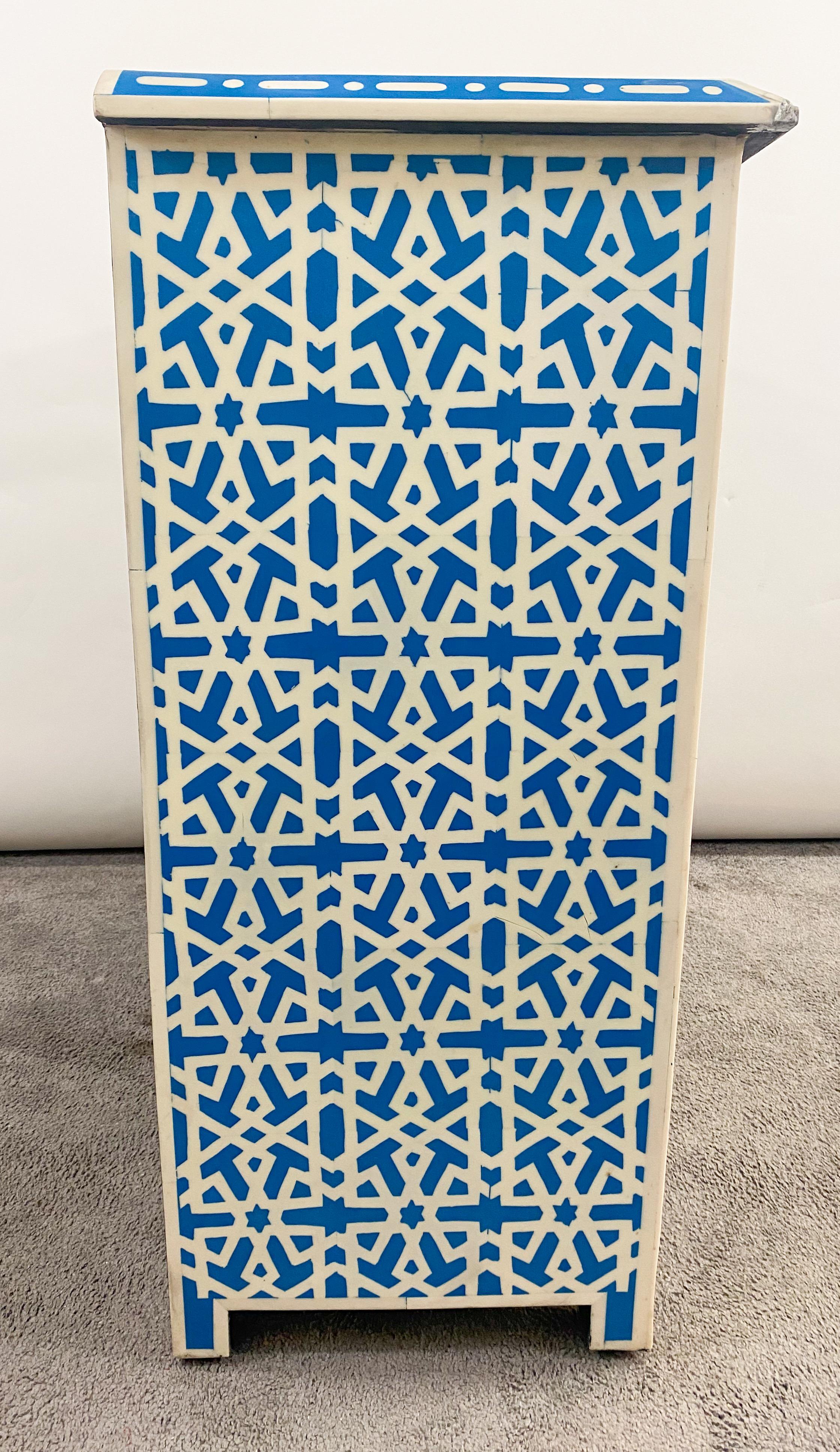 Boho Chic White & Blue Resin Geometrical Design Two Door Cabinet or Console  For Sale 7